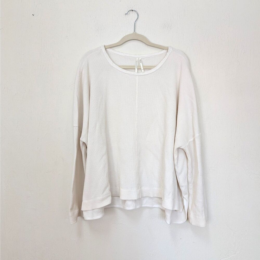 By Anthropologie Shirt Womens XL White Waffle Knit Scoop Neck OVERSIZED!